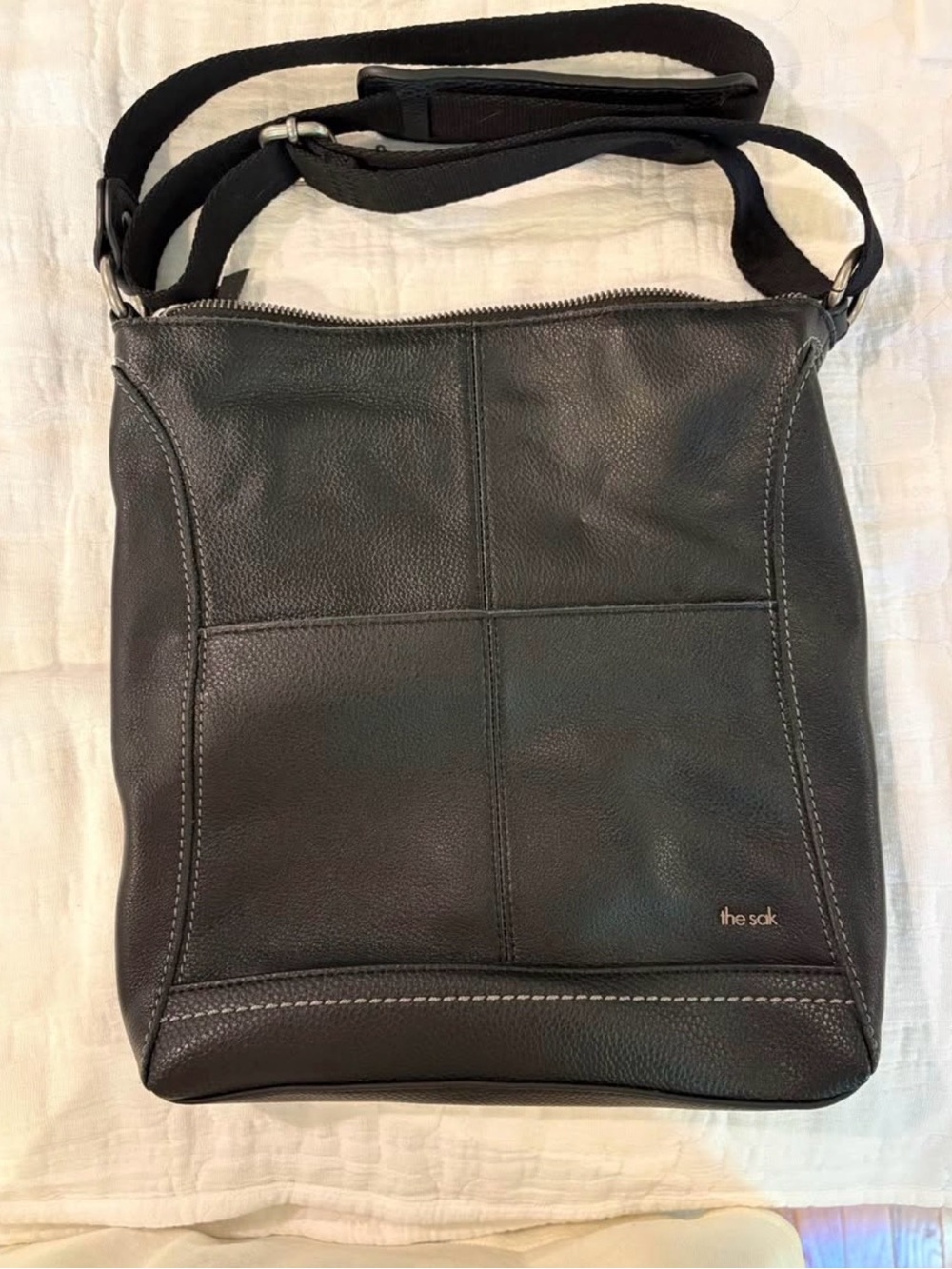 The Sak Black Leather Crossbody Messenger Bag